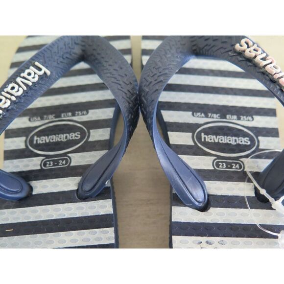 Havaianas Boy's Size 7/8C Blue/White Striped Slim Rubber Thong Flip Flop - Picture 5 of 6